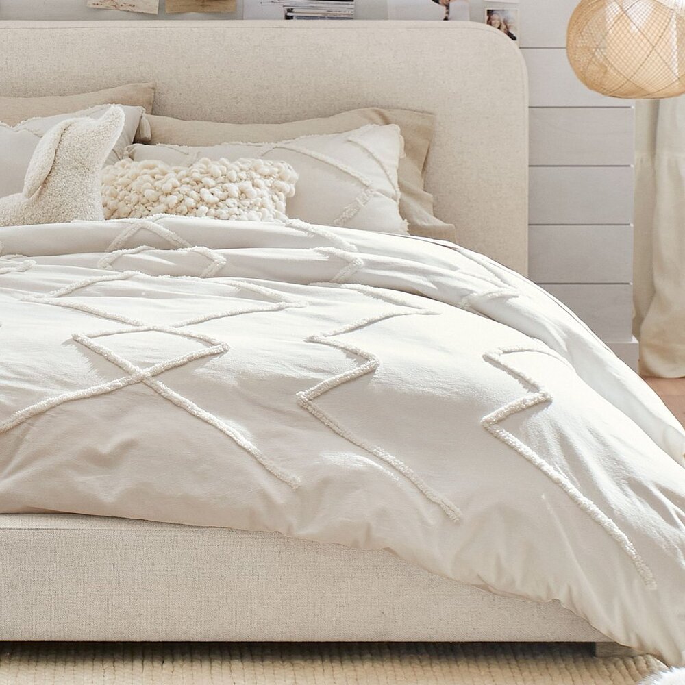 Pottery Barn Ashlyn Tufted Duvet Cover Ivory Twin Bedding